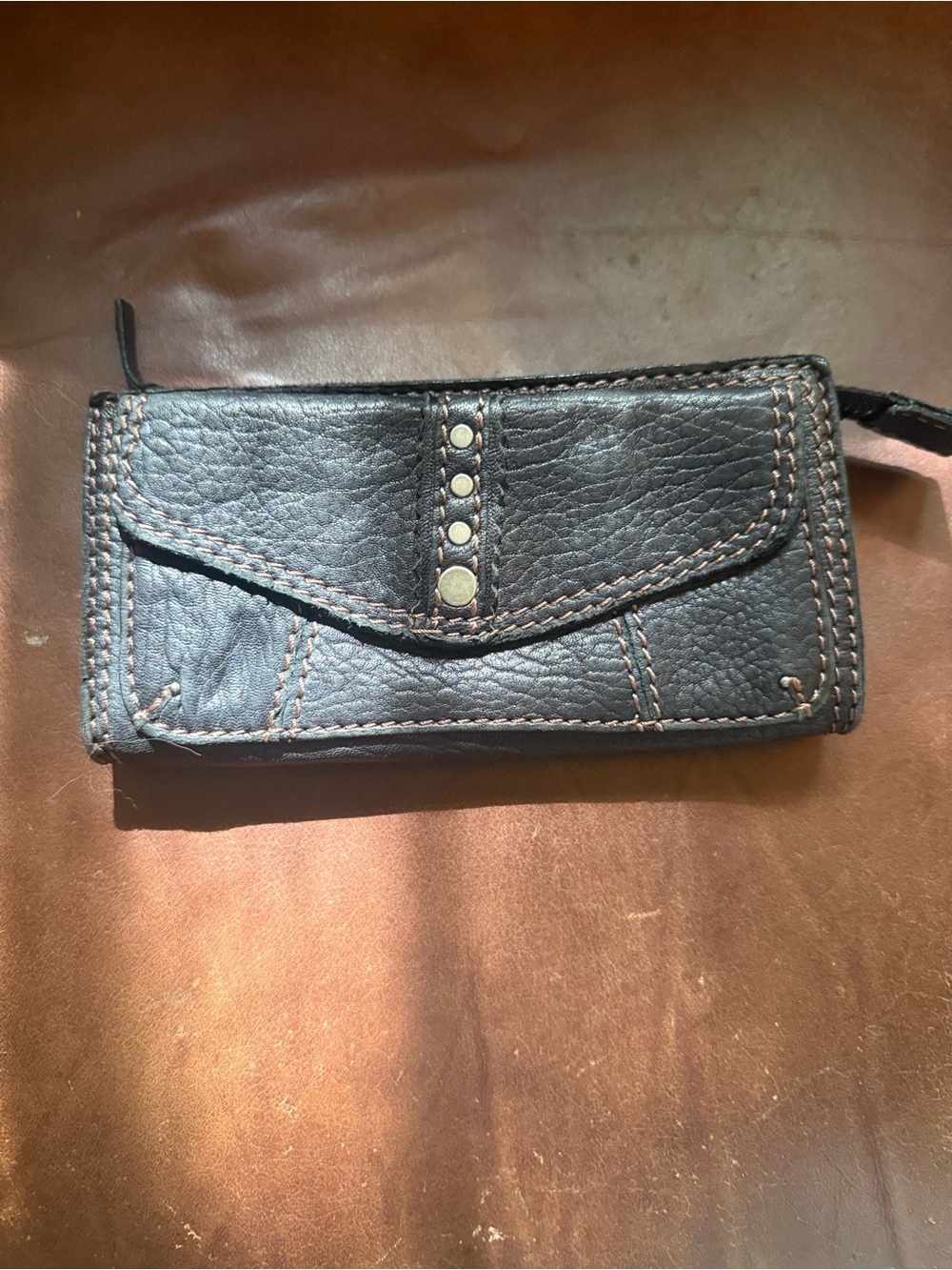 Vintage Lucky Brand Horudu Black Leather Studded Trifold Wallet - Mint Condition